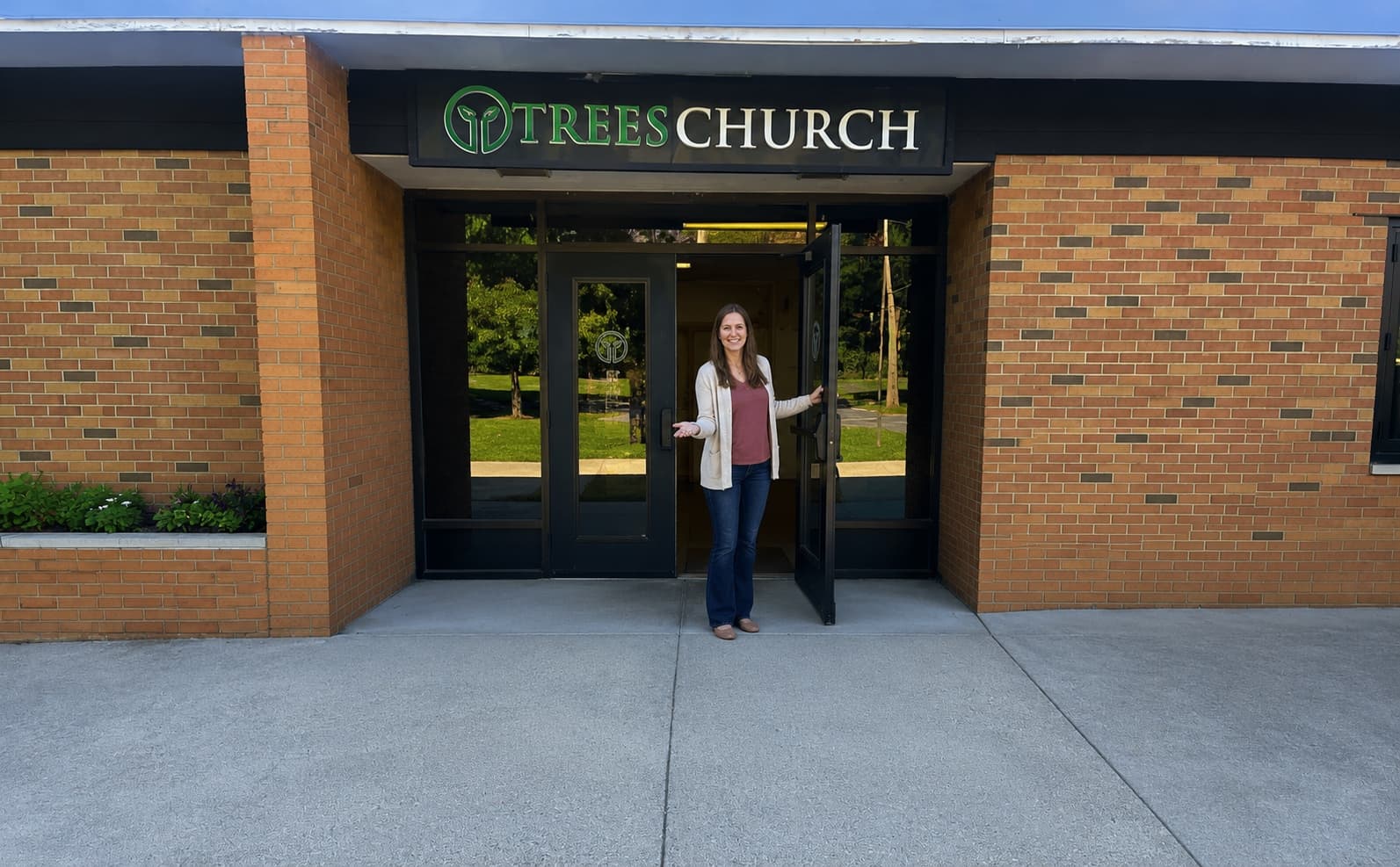 A warm welcome at the TREES Church entrance